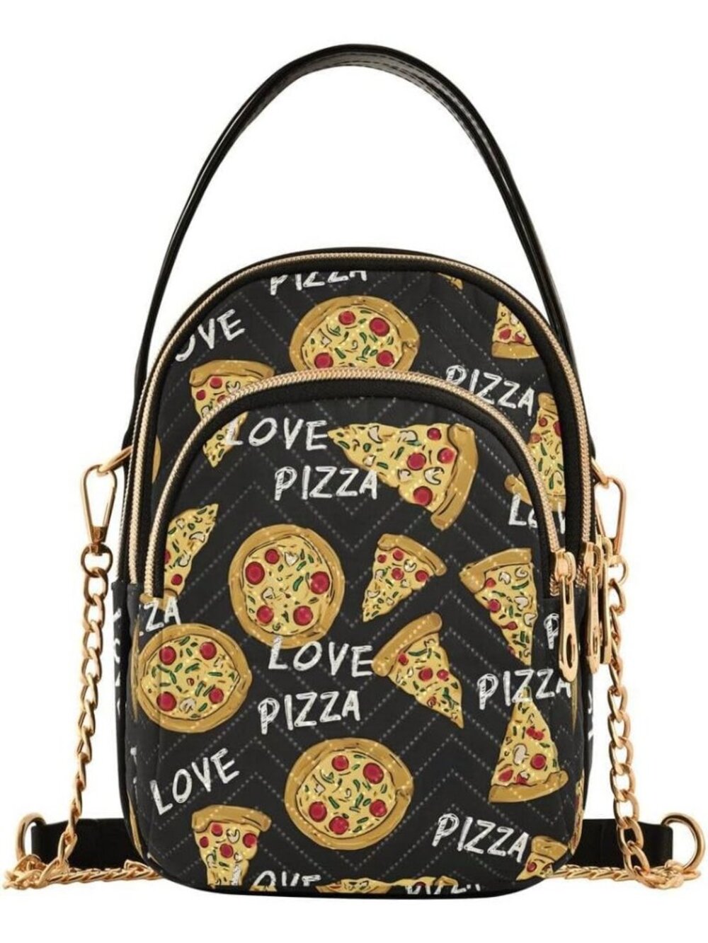 Women Halloween Black Pizza Bat Pumpkin Leaf Small Purse Shoulder Crossbody Bag